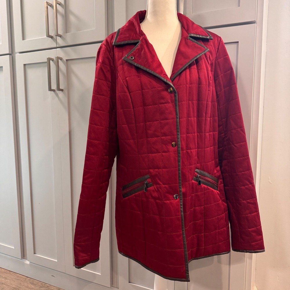 Pendleton Womens Quilted Barn Jacket Red Faux Leather Trim Snap Front Coat XL